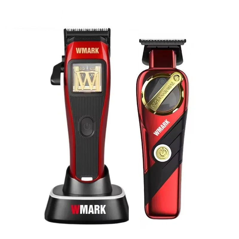 WMARK NG-X1 and 9213 clipper and trimmer in red, clipper on charging base
