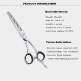 Offset-handle hair thinning scissors product information sheet