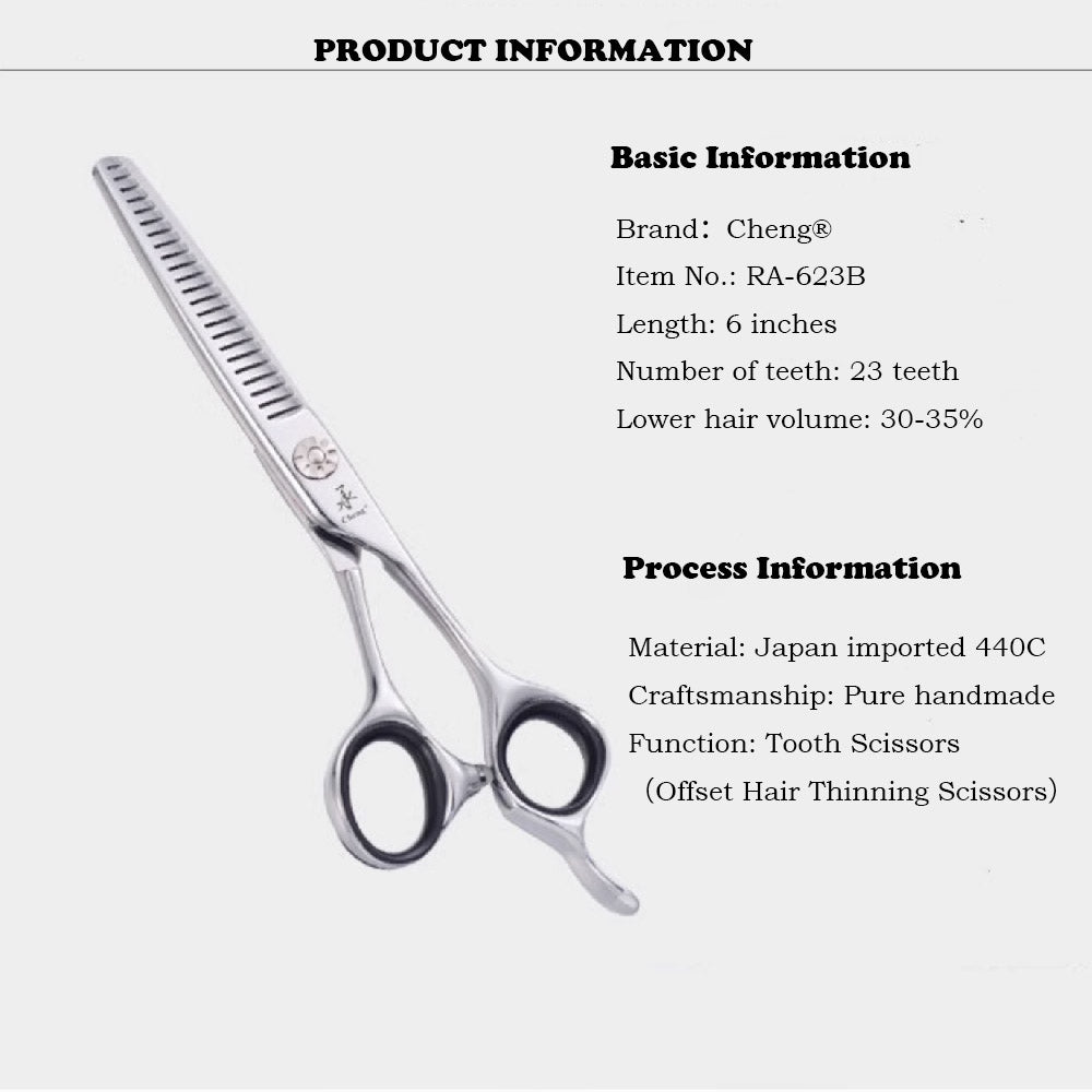 Offset-handle hair thinning scissors product information sheet