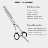 Offset-handle hair thinning scissors product information sheet, second view