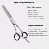 Offset-handle hair thinning scissors product information sheet, third view