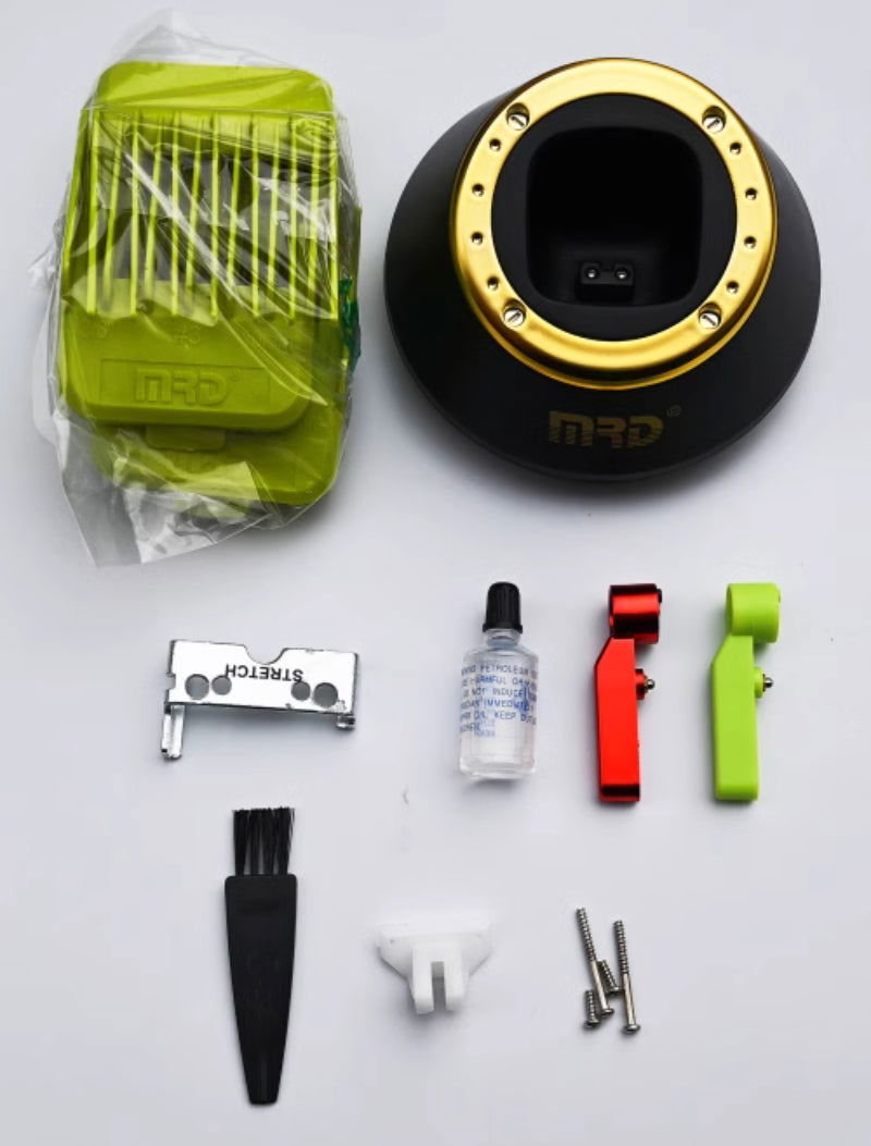 MRD vector motor cordless hair clipper accessories: charging base, guide combs, blade, oil, levers and brush