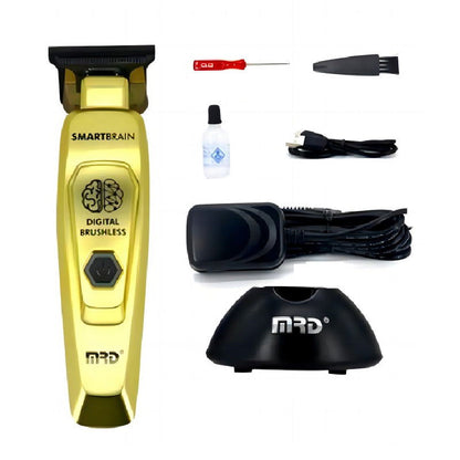 MRD GMT-90-4 gold trimmer with charging base, adapter, blade guard, oil, brush and screwdriver