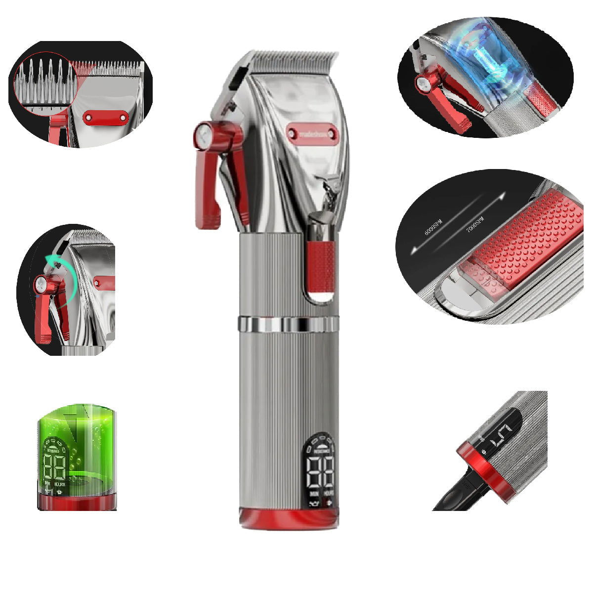 Professional Hair Clippers for Men - Cordless Barber Clipper,Complete Hair Cutting Kits with 10 Fading Guards, LED Display, 4 Hrs Runtime - TOMFL