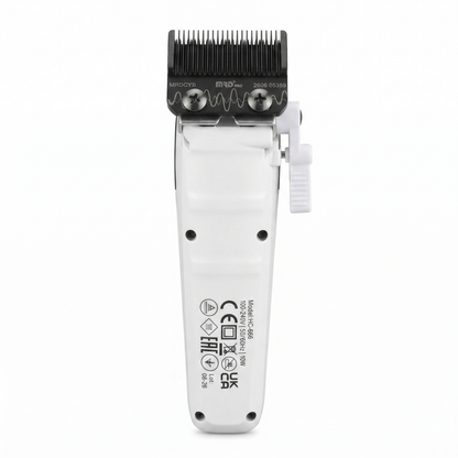 MRD Cyborg Pro white hair clipper rear blade view
