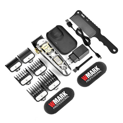 Cortapelos WMARK con carga inalámbrica en negro con base de carga, peines guía, peine y accesorios
