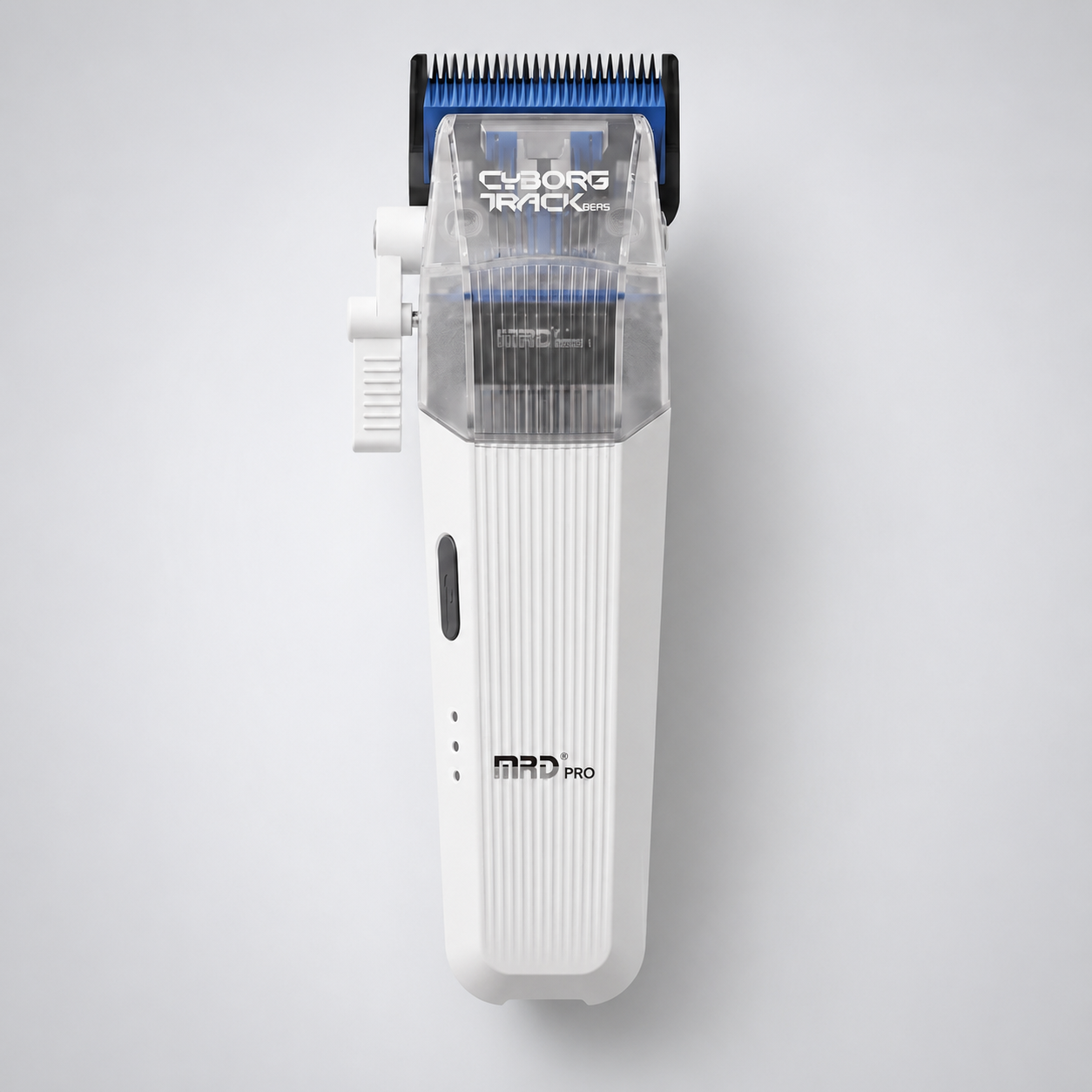 MRD Cyborg Pro white professional barber hair clipper front view
