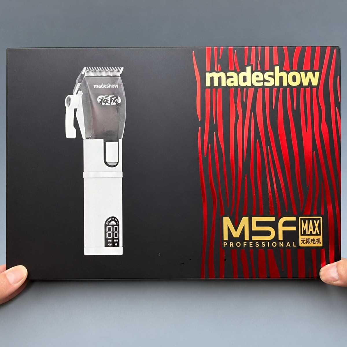 M5F MAX retail packaging with the white clipper printed on the box