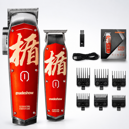 Madeshow M10 M11 professional cordless hair clipper and trimmer haircut kit in red