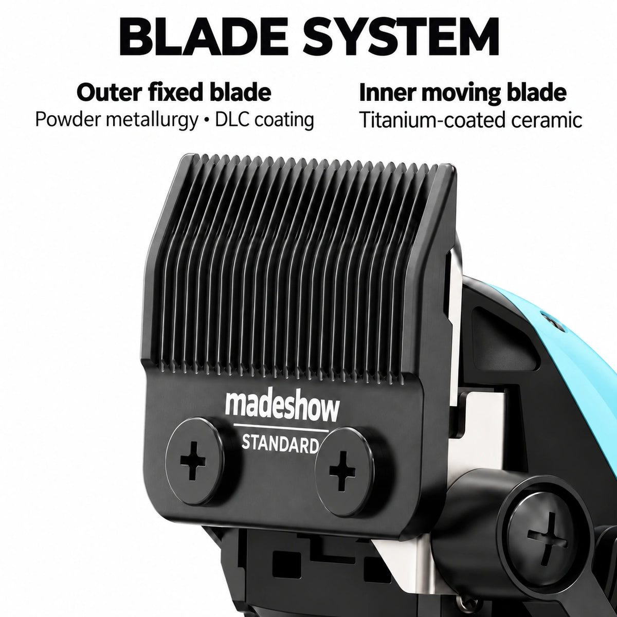 Madeshow M15 Blue — DLC-coated powder metallurgy fixed blade and titanium-coated ceramic moving blade
