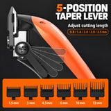Madeshow M15 Orange — five-position taper lever and six guide combs