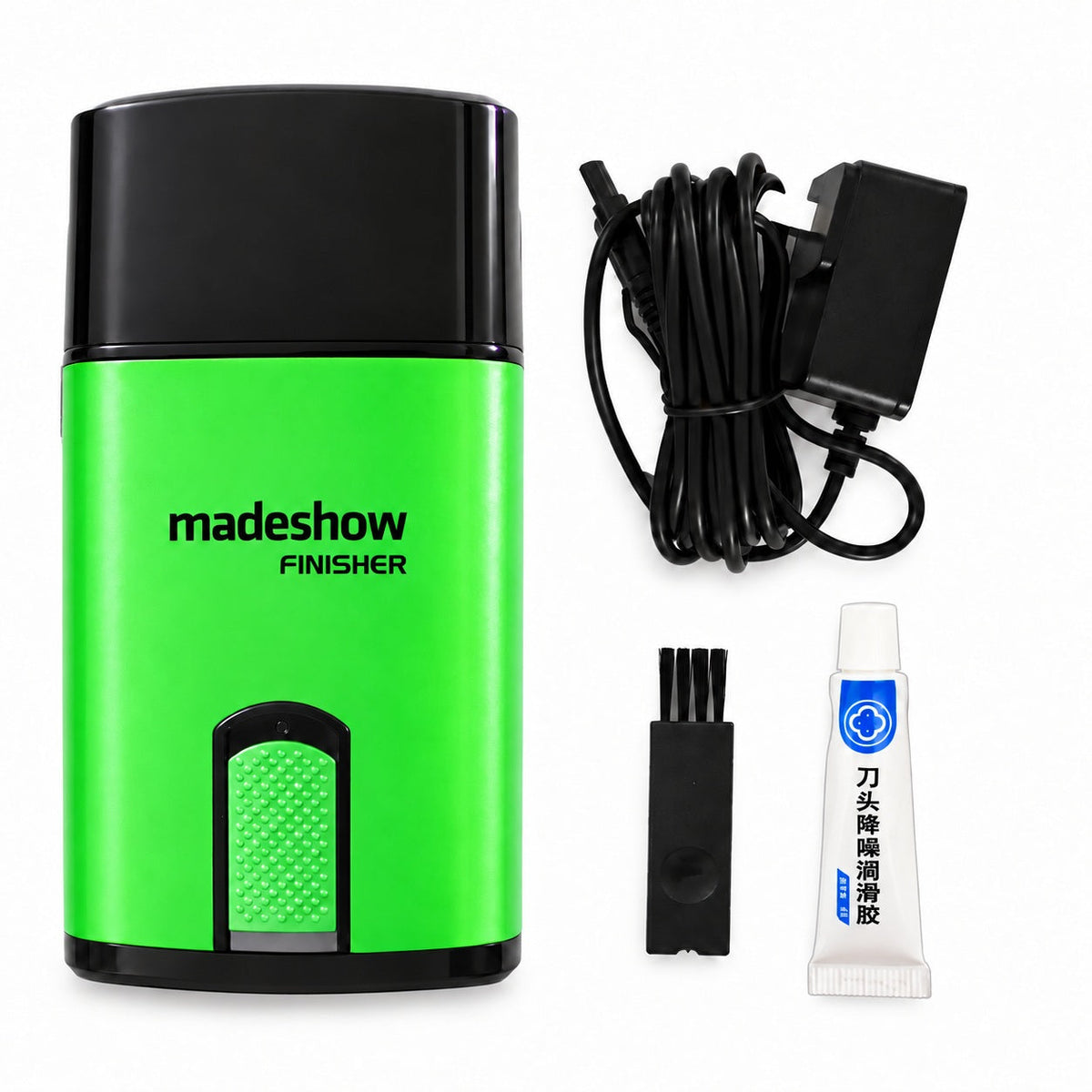 Madeshow M7グリーン、専用充電器、清掃ブラシ、刃用潤滑ジェル