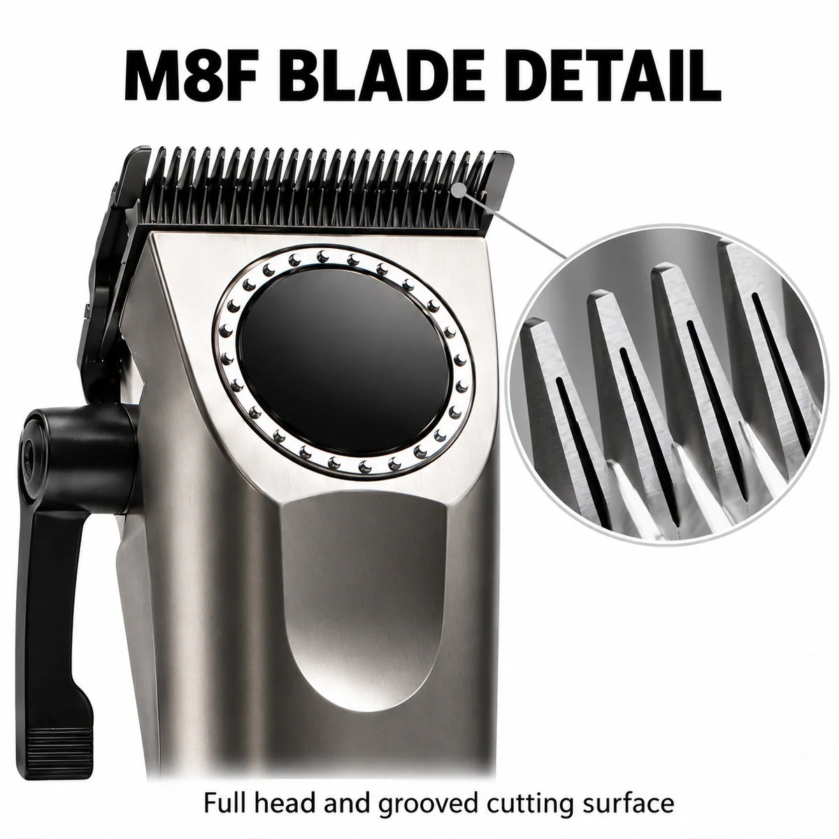 Madeshow M8F full clipper head and grooved blade magnification