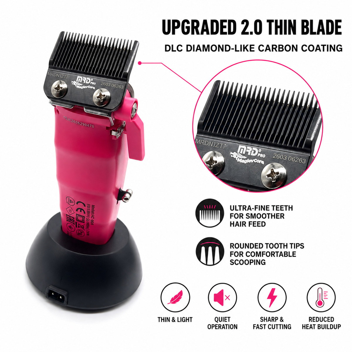 MRD pink hair clipper blade close-up and tooth detail