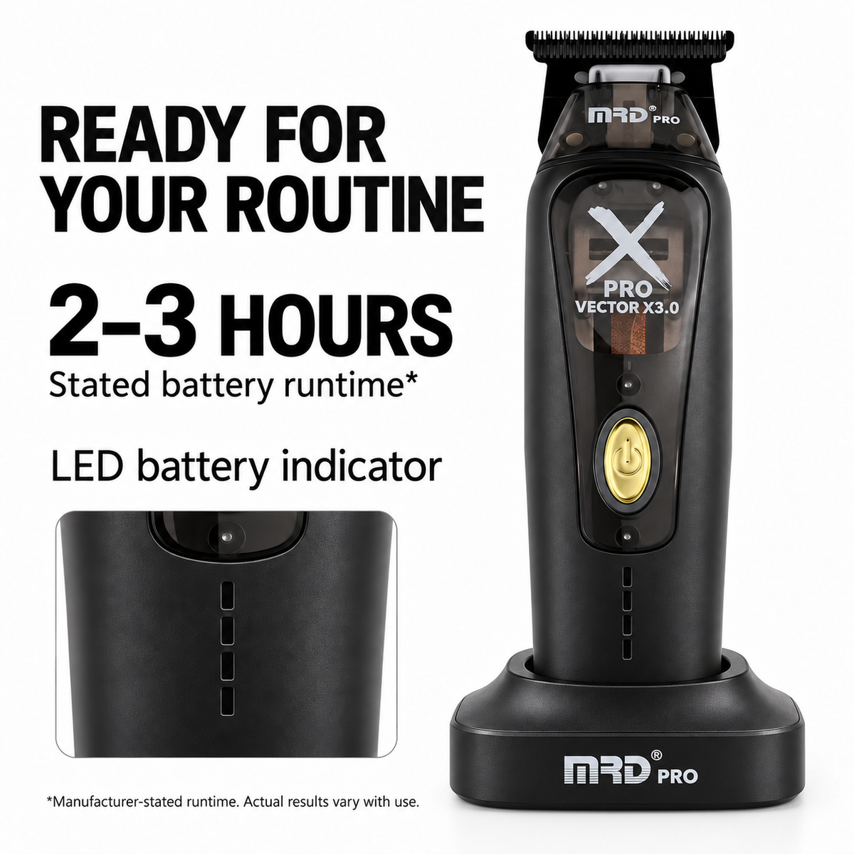 Infografía del indicador de batería de la MRD X-Pro
