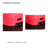 WMARK NG-8613 KIT Pink original bottom detail photographs showing USB-C ports and charging-dock contacts on both tools.