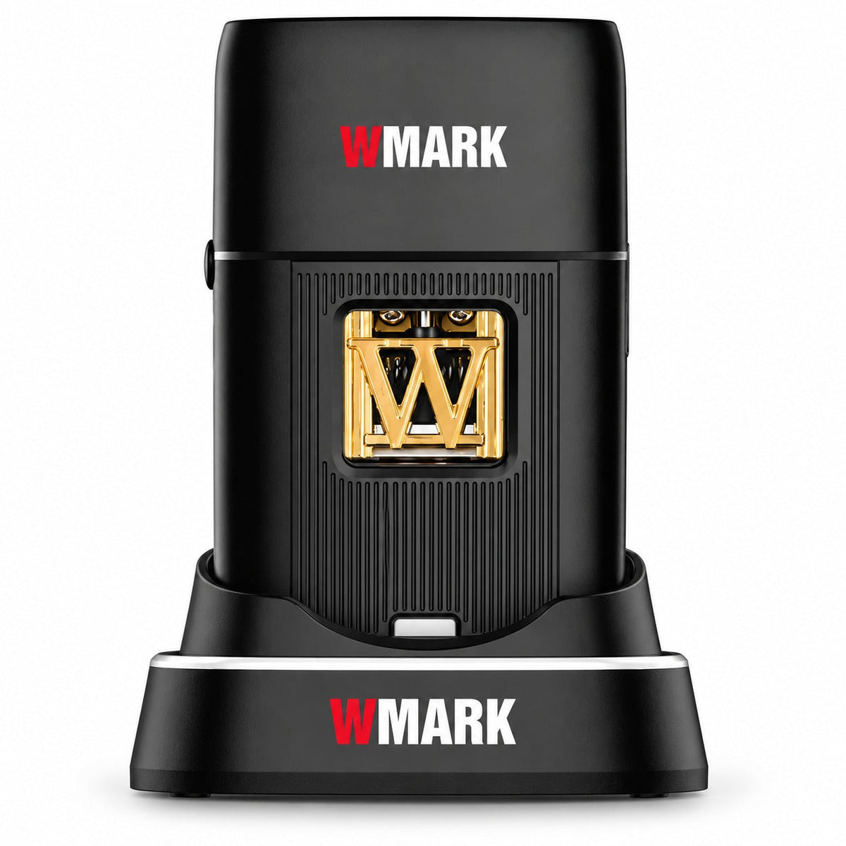 WMARK NG-XS1 ブラックの保護キャップ付きシェーバー、充電台に設置