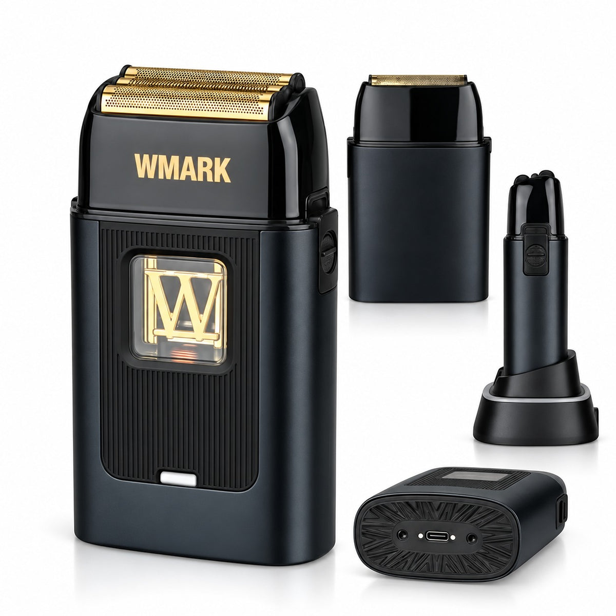 WMARK NG-XS1 ブラック — 前面、背面、側面操作部、USB-C底面の各ビュー