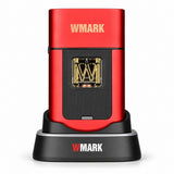 WMARK NG-XS1 レッドの保護キャップ付きシェーバー、充電台に設置