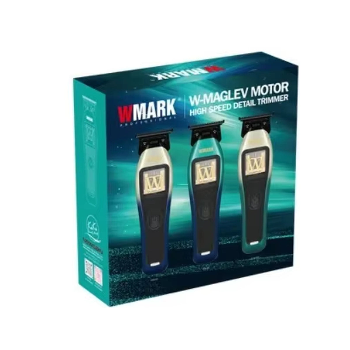 WMARK NG-XT1 Polar グリーン・ブルー コードレストリマー — 選択した仕上げに対応する製品デザインが印刷された外箱